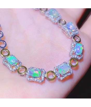 925 Silver Gold Plated Natural Opal Bracelet for Women brillant des détails fins