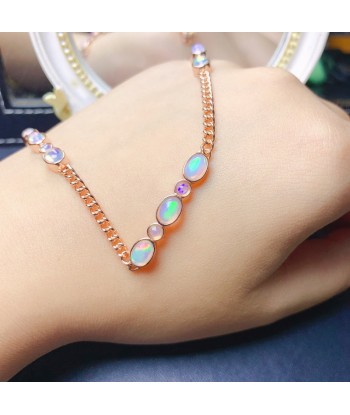 925 Sterling Silver Natural Opal Bracelet, 4-6mm and 3mm, for Women Toutes les collections ici