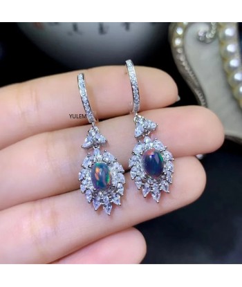 925 Sterling Silver Natural Black Opal Drop Earrings for Women Le MVP de beaucoup