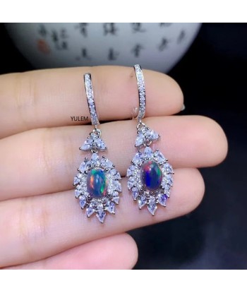 925 Sterling Silver Natural Black Opal Drop Earrings for Women Le MVP de beaucoup