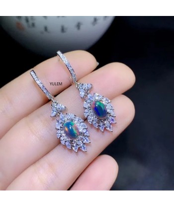 925 Sterling Silver Natural Black Opal Drop Earrings for Women Le MVP de beaucoup