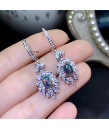 925 Sterling Silver Natural Black Opal Drop Earrings for Women Le MVP de beaucoup