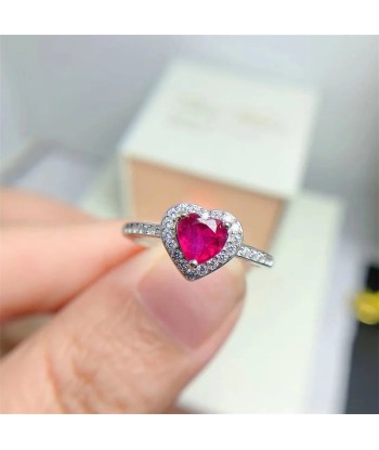 925 Sterling Silver Ruby Heart-Shaped Ring for Her Faites des économies