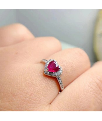 925 Sterling Silver Ruby Heart-Shaped Ring for Her Faites des économies