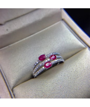 Sterling Silver & Natural Ruby Engagement Ring for Women Fin de série