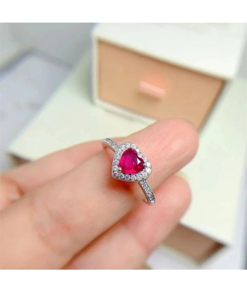 925 Sterling Silver Ruby Heart-Shaped Ring for Her Faites des économies