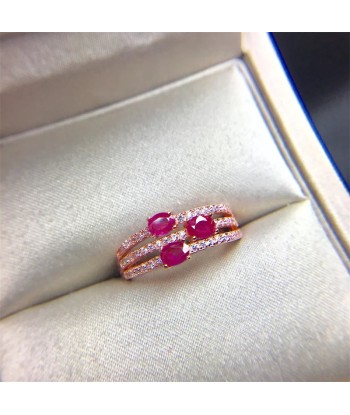 Sterling Silver & Natural Ruby Engagement Ring for Women Fin de série