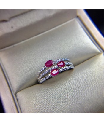 Sterling Silver & Natural Ruby Engagement Ring for Women Fin de série