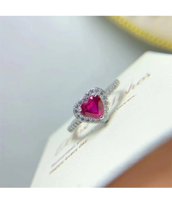 925 Sterling Silver Ruby Heart-Shaped Ring for Her Faites des économies