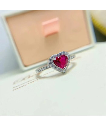 925 Sterling Silver Ruby Heart-Shaped Ring for Her Faites des économies