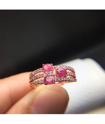 Sterling Silver & Natural Ruby Engagement Ring for Women Fin de série