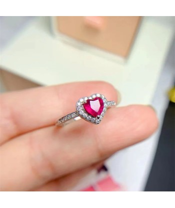 925 Sterling Silver Ruby Heart-Shaped Ring for Her Faites des économies