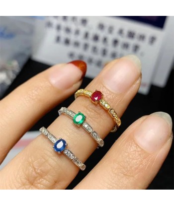 Sterling Silver Natural Ruby Sapphire Emerald .75ctw Adjustable Wedding Ring for Women livraison et retour toujours gratuits