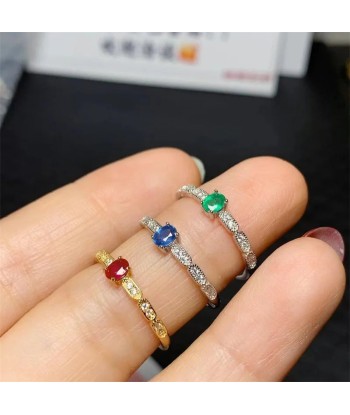 Sterling Silver Natural Ruby Sapphire Emerald .75ctw Adjustable Wedding Ring for Women livraison et retour toujours gratuits