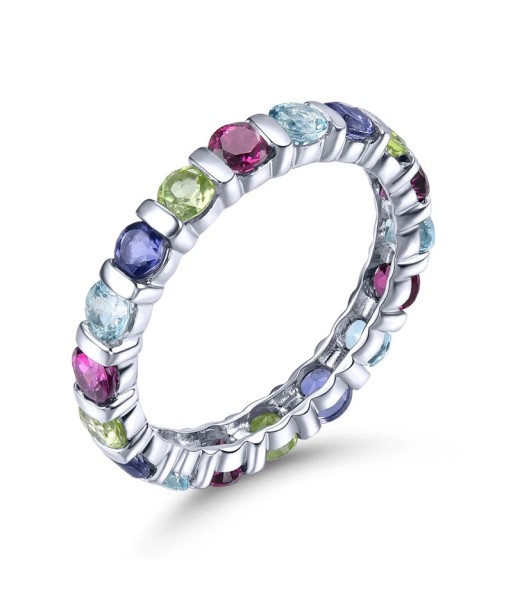 Sterling Silver Rhodolite Garnet Lolite Topaz Eternity Ring for Women l'évolution des habitudes 