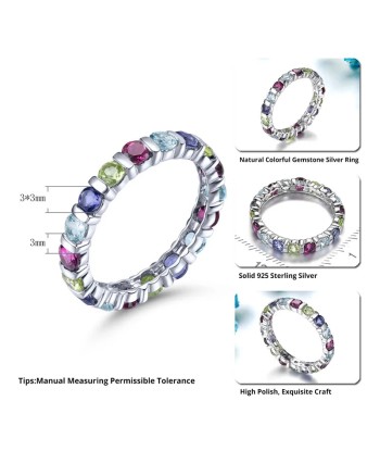 Sterling Silver Rhodolite Garnet Lolite Topaz Eternity Ring for Women l'évolution des habitudes 