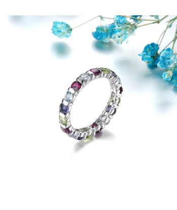 Sterling Silver Rhodolite Garnet Lolite Topaz Eternity Ring for Women l'évolution des habitudes 