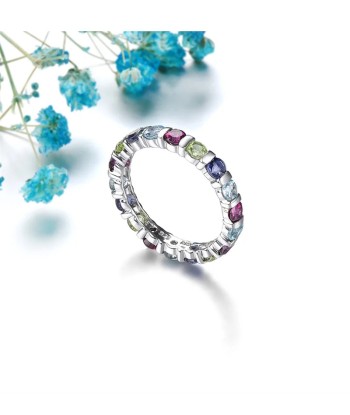 Sterling Silver Rhodolite Garnet Lolite Topaz Eternity Ring for Women l'évolution des habitudes 