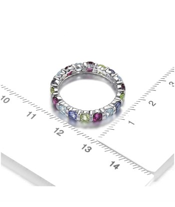 Sterling Silver Rhodolite Garnet Lolite Topaz Eternity Ring for Women l'évolution des habitudes 