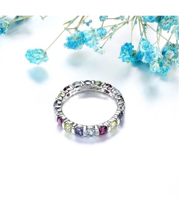 Sterling Silver Rhodolite Garnet Lolite Topaz Eternity Ring for Women l'évolution des habitudes 