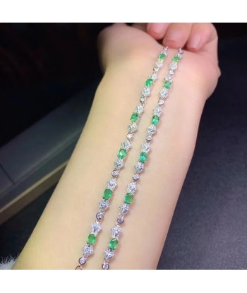 Sterling Silver Natural Green Emerald Bracelets for Women Jusqu'à 80% De Réduction