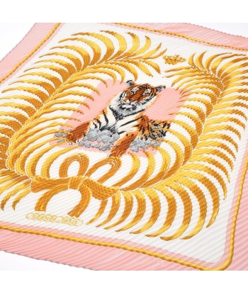 HERMES Hermes pleats scarf muffler tiger pattern light pink ladies 100% silk 2 - 3 jours ouvrés.