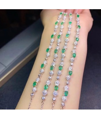 Sterling Silver Natural Green Emerald Bracelets for Women Jusqu'à 80% De Réduction