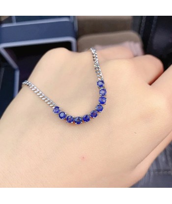 925 Silver Dark Blue Sapphire Gemstone Bracelet for Women Voir les baskets