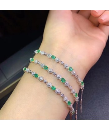 Sterling Silver Natural Green Emerald Bracelets for Women Jusqu'à 80% De Réduction