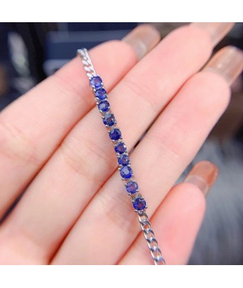 925 Silver Dark Blue Sapphire Gemstone Bracelet for Women Voir les baskets