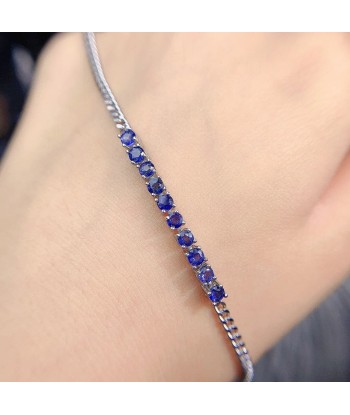 925 Silver Dark Blue Sapphire Gemstone Bracelet for Women Voir les baskets