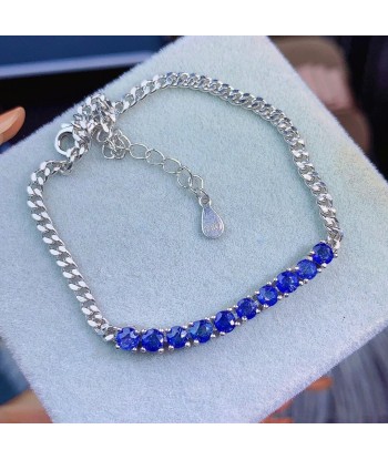 925 Silver Dark Blue Sapphire Gemstone Bracelet for Women Voir les baskets