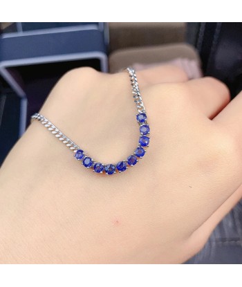 925 Silver Dark Blue Sapphire Gemstone Bracelet for Women Voir les baskets