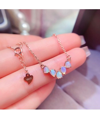 925 Silver Natural Opal Pendant Necklace for Women Les êtres humains sont 