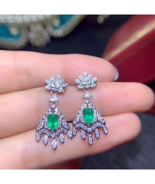 925 Sterling Silver Emerald Drop Earrings for Woman Vous souhaitez 