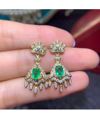 925 Sterling Silver Emerald Drop Earrings for Woman Vous souhaitez 