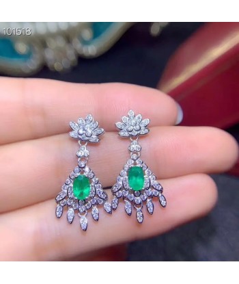 925 Sterling Silver Emerald Drop Earrings for Woman Vous souhaitez 