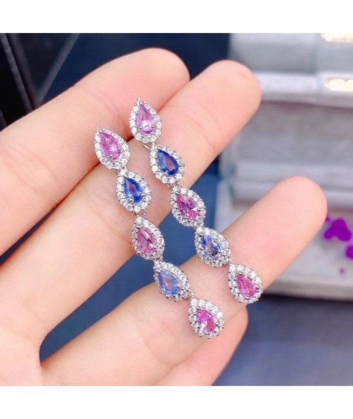 925 Silver Natural Color Sapphire Earrings (0.15 ctw), Luxury Design de pas cher