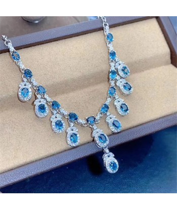 925 Sterling Silver Natural Topaz Pendant Choker Necklace for Women de France