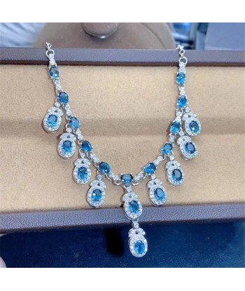 925 Sterling Silver Natural Topaz Pendant Choker Necklace for Women de France