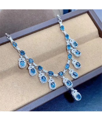 925 Sterling Silver Natural Topaz Pendant Choker Necklace for Women de France