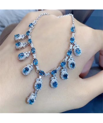 925 Sterling Silver Natural Topaz Pendant Choker Necklace for Women de France