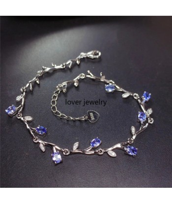 Sterling Silver Tanzanite Leaf Chain-Link Bracelet for Women 2024