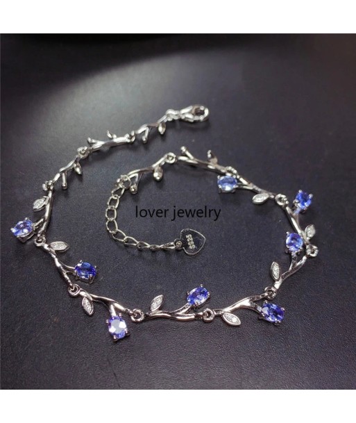 Sterling Silver Tanzanite Leaf Chain-Link Bracelet for Women 2024