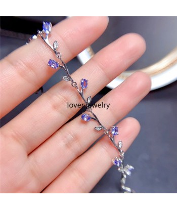 Sterling Silver Tanzanite Leaf Chain-Link Bracelet for Women 2024