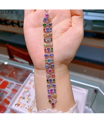 925 Sterling Silver Natural Opal and Emerald Bracelet for Women livraison et retour toujours gratuits