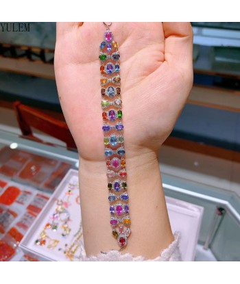 925 Sterling Silver Natural Opal and Emerald Bracelet for Women livraison et retour toujours gratuits