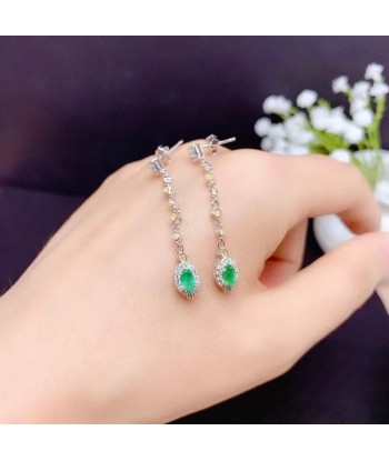 925 Silver Natural Emerald Earrings for Women soldes