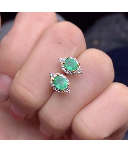 925 Sterling Silver Natural Emerald Earrings 2023