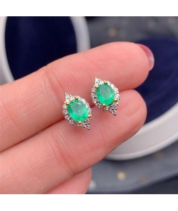 925 Sterling Silver Natural Emerald Earrings 2023